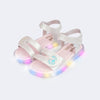Sandália de Led Infantil Pampili Lulli Coração Holográfico Prata
