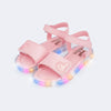 Sandália de Led Infantil Pampili Lulli Coração Glitter Rosa