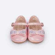 Sapato Infantil Pampili Mini Angel Laço Duplo com Glitter Rosa Glace Verniz
