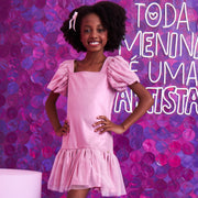 Vestido Infantil Pampili Tule com Glitter Metalizado Rosa