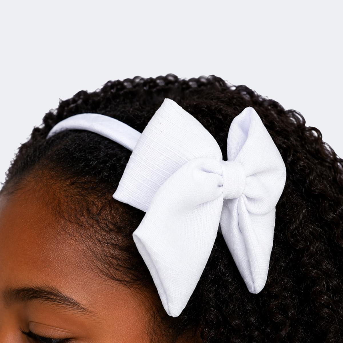 Tiara Infantil Pampili em Linho com Laço Branca
