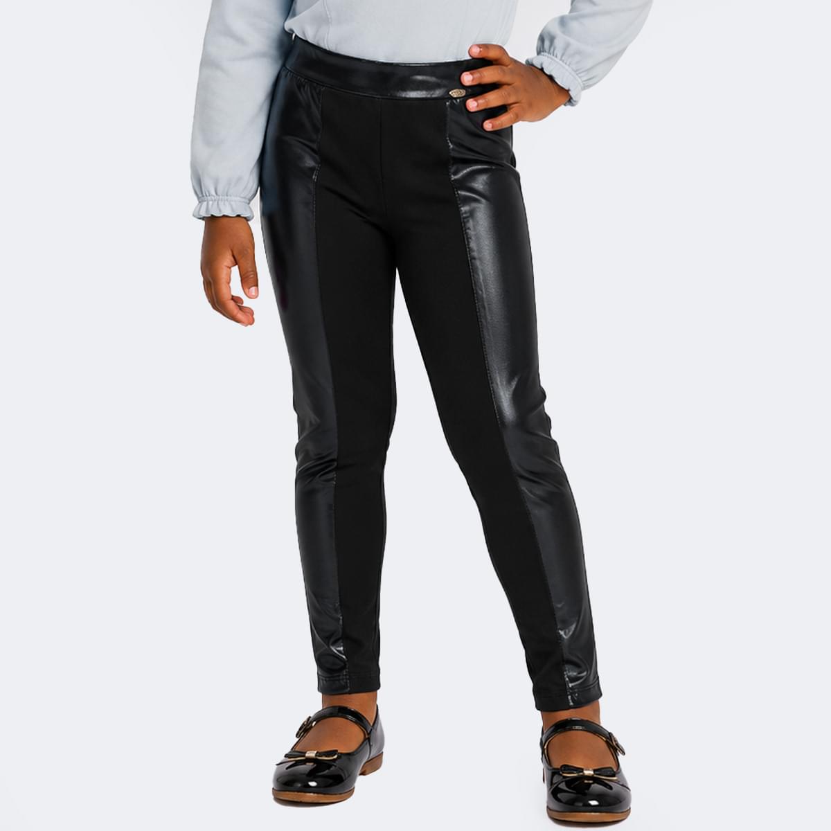 Calça Legging Infantil Pampili com Faixa Lateral Acetinada Preta