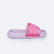 Chinelo Slide Infantil Pampili Fly Glee Corações Rosa e Lilás - chinelo slide feminino