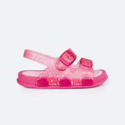 Sandália Papete Infantil Pampili Sun Glee Fivelas Pink e Rosa - lateral da sandália com velcro