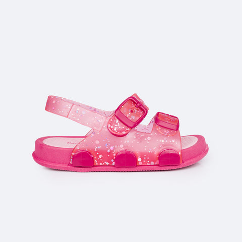 Sandália Papete Infantil Pampili Sun Glee Fivelas Pink e Rosa - lateral da sandália com velcro