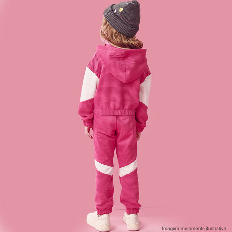 Conjunto Moletom Infantil Kukiê Blusão Boxy com Calça Relevo Pink - conjunto infantil feminino