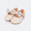 Sapato Infantil Pampili Mini Angel Laço Removível Tela e Strass Nude