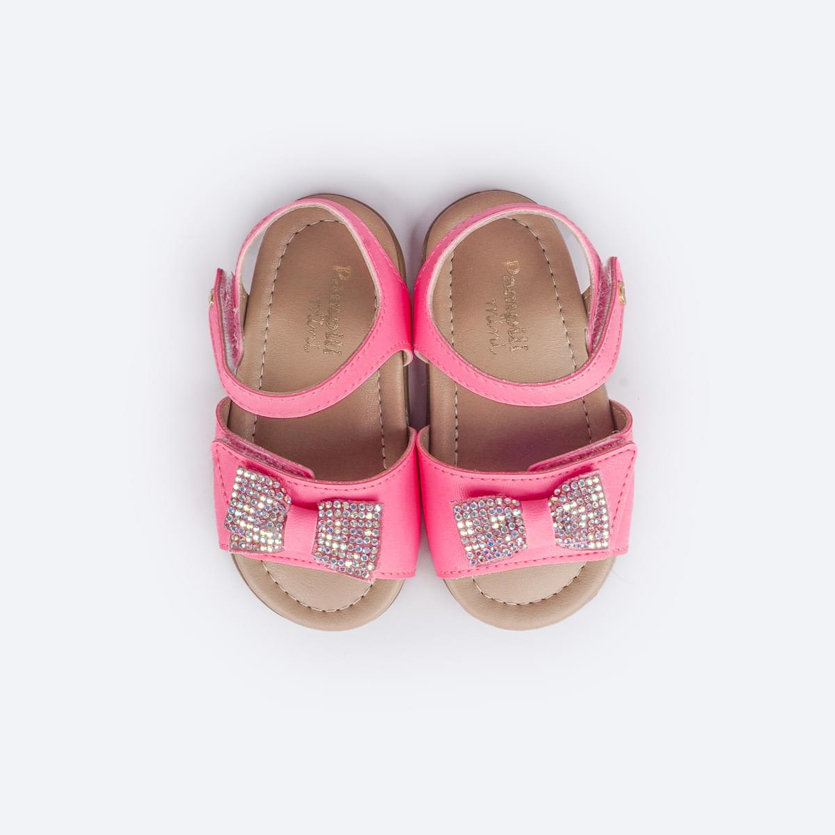 Sandália de Bebê Pampili Nana Laço Duplo Strass Rosa Neon