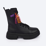 Bota Coturno Feminina Tweenie Store Positive Vibes Preto - Tag com Playlist - lateral do coturno infantil