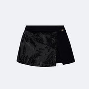 Short Saia Infantil Pampili Paetê Preto - frente do short saia infantil feminino