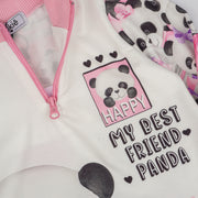 Vestido Infantil Kukiê Manga Longa Pandas Off White e Rosa - vestdo infantil