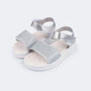 Sandália Papete Infantil Pampili Petit Glitter e Strass Prata
