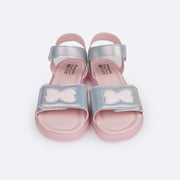 Sandália de Led Infantil Pampili Lulli Laço Glitter Prata Holográfica - frente da sandália com glitter