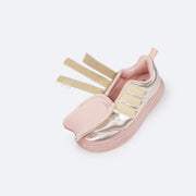 Tênis de Led Infantil Pampili Sneaker Luz Costuras Dourado e Rosa