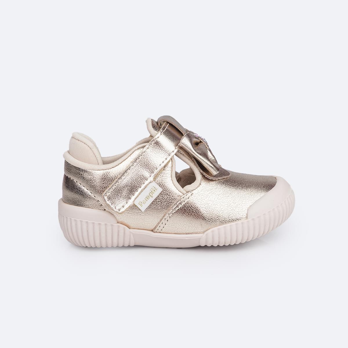 Tênis Infantil Feminino Pampili Yuyu Laço com Strass Dourado - lateral do tênis