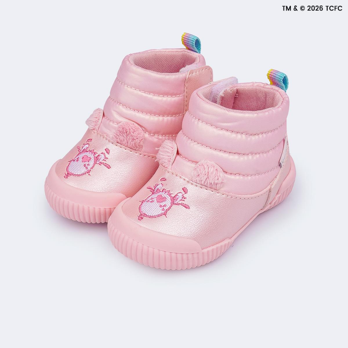 Bota de Bebê Pampili Yuyu Ursinhos Carinhosos Pelúcia Rosa