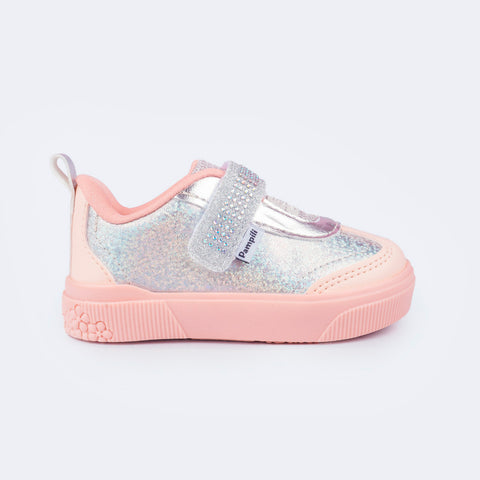 Tênis Infantil Feminino Pampili Yumi Rosa Prata