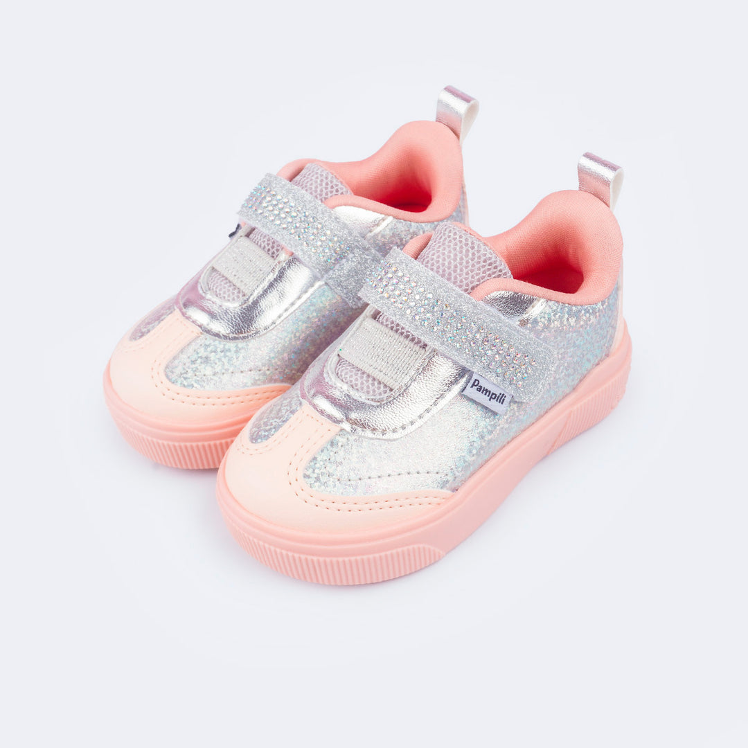 Tênis Infantil Feminino Pampili Yumi Rosa Prata