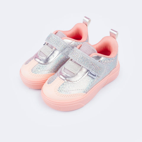 Tênis Infantil Feminino Pampili Yumi Rosa Prata