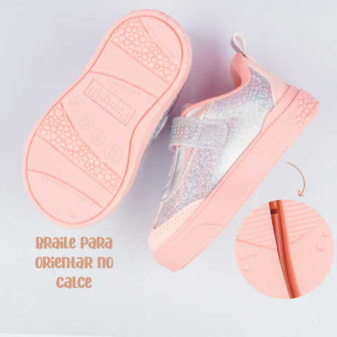 Tênis Infantil Feminino Pampili Yumi Rosa Prata
