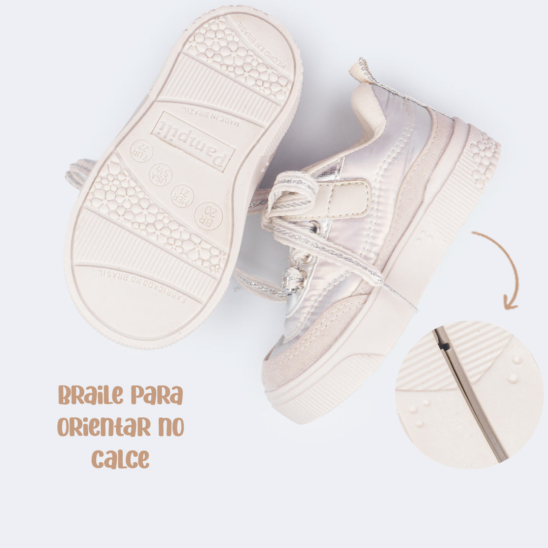 Tênis Infantil Feminino Pampili Yumi Comfy Cintilante Nude