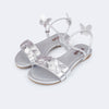 Sandália Rasteira Infantil Pampili Borboletas Prata