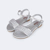 Sandália Infantil Pampili Rasteira com Tachas e Glitter Prata