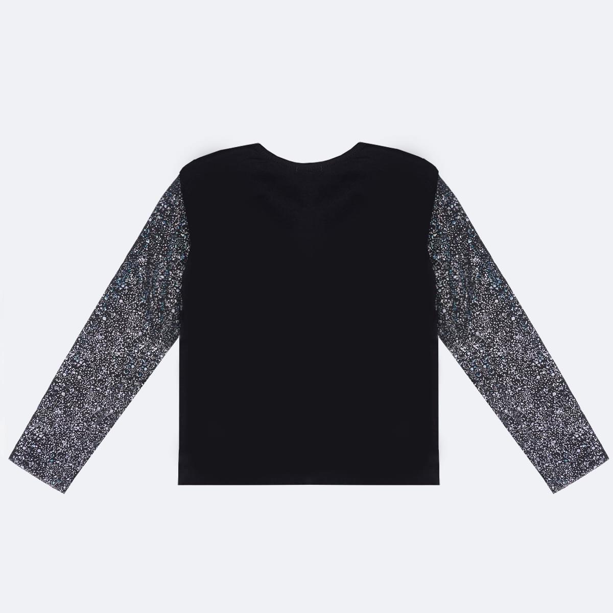Camiseta Infantil Pampili Manga Longa Foil Metalizado Preta