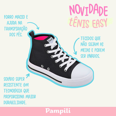 Tênis Cano Médio Pampili Easy Preto - tênis infantil preto