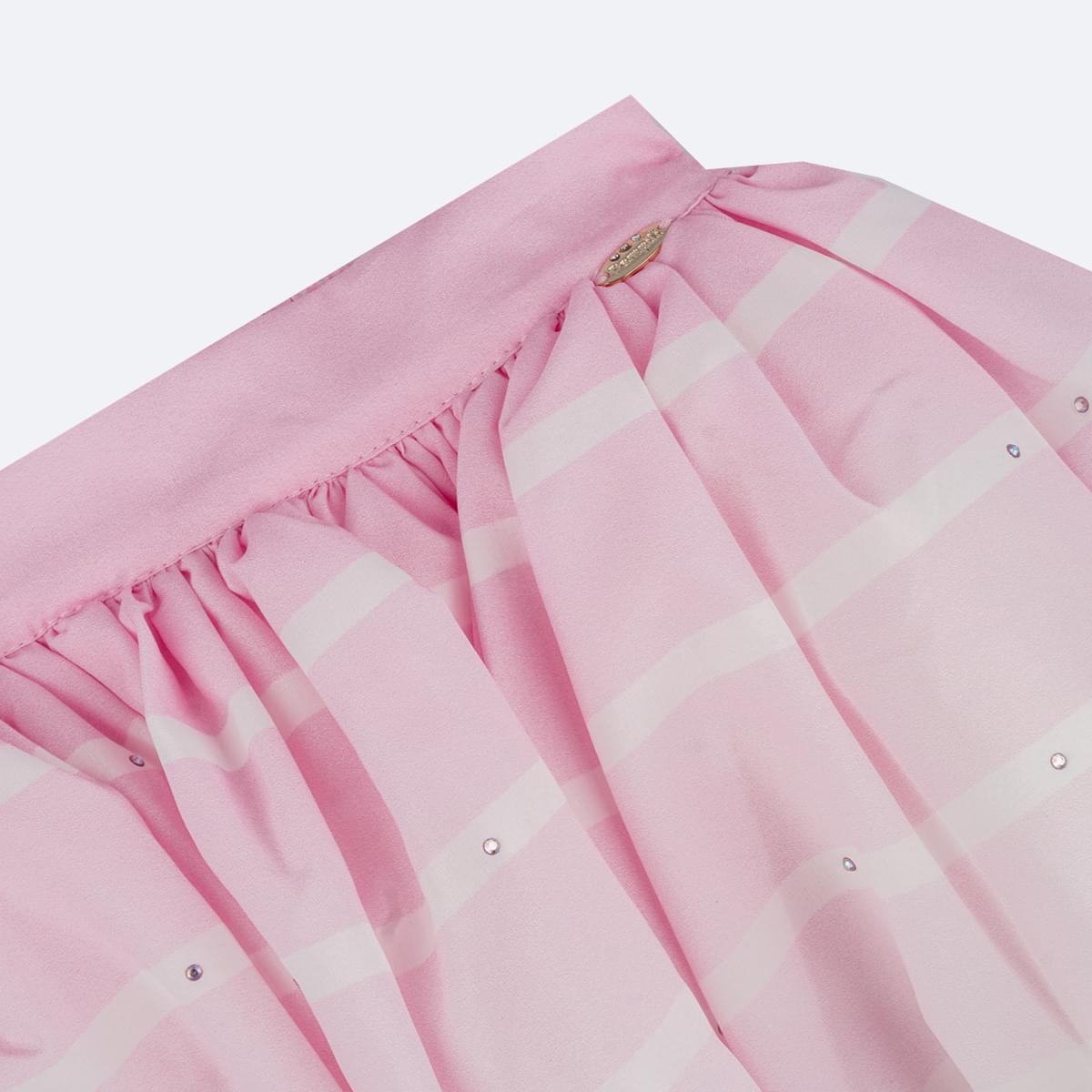 Saia Infantil Pampili Listras e Strass Rosa - detalhe em metal da marca