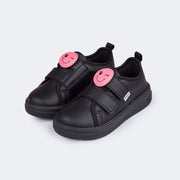 Tênis Infantil Feminino Pampili Up Patch Carinha Preto e Pink Clássico