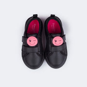 Tênis Infantil Feminino Pampili Up Patch Carinha Preto e Pink Clássico