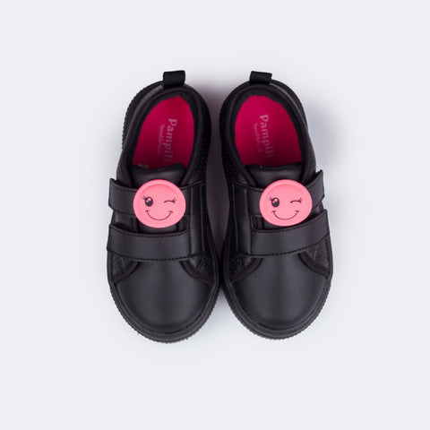 Tênis Infantil Feminino Pampili Up Patch Carinha Preto e Pink Clássico