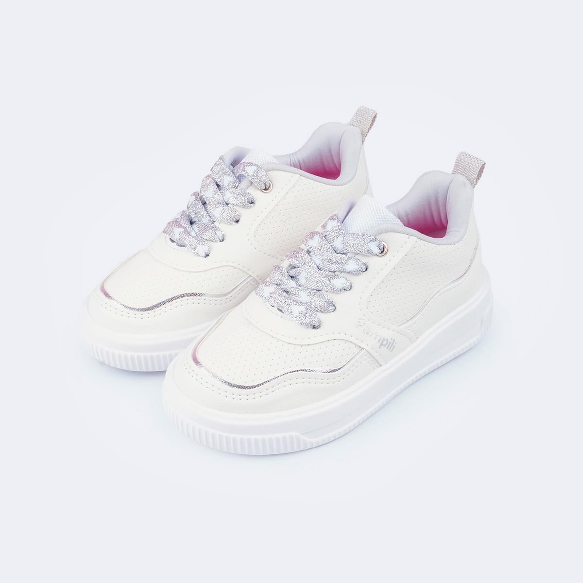 Tênis Infantil Feminino Up Customize Branco Prata