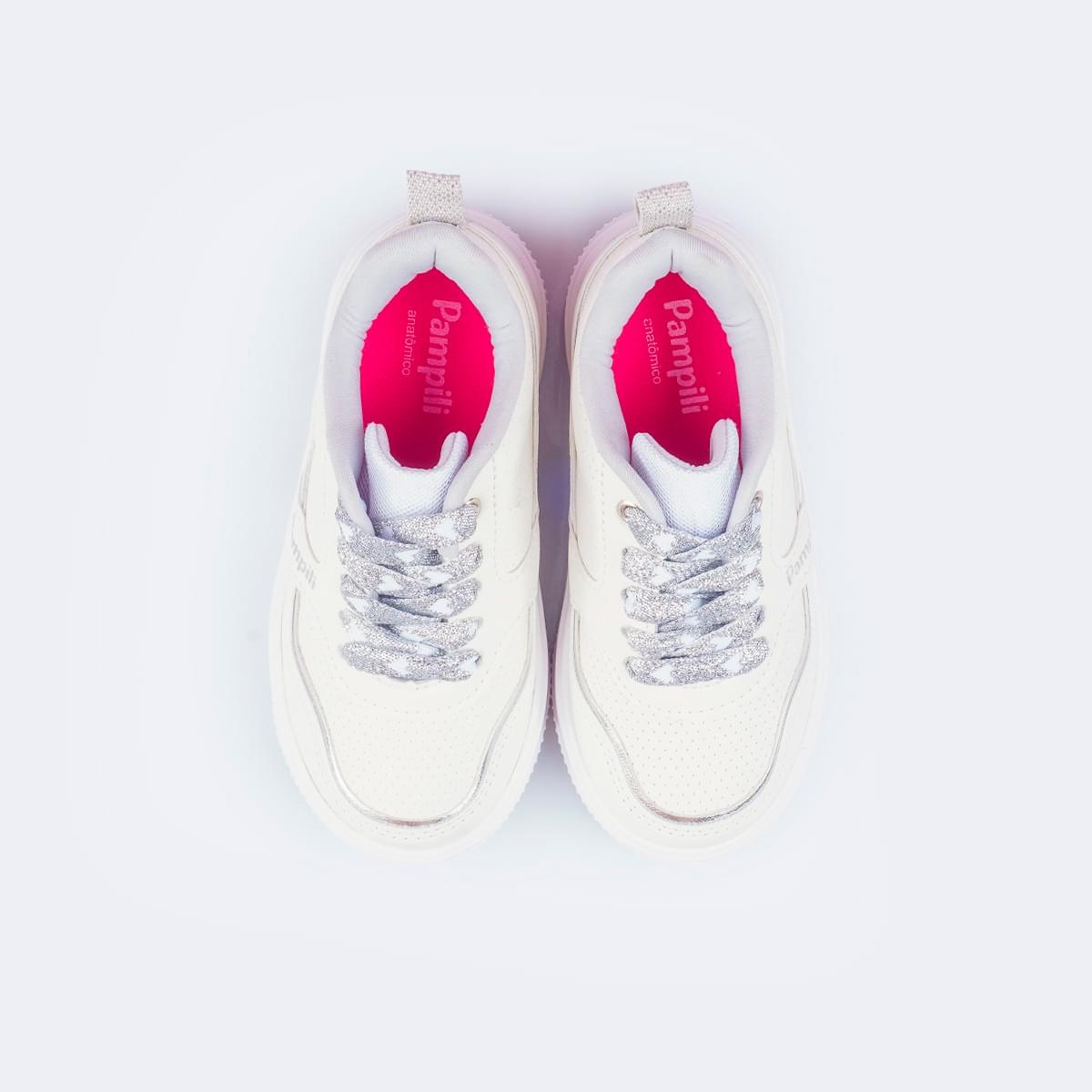 Tênis Infantil Feminino Up Customize Branco Prata