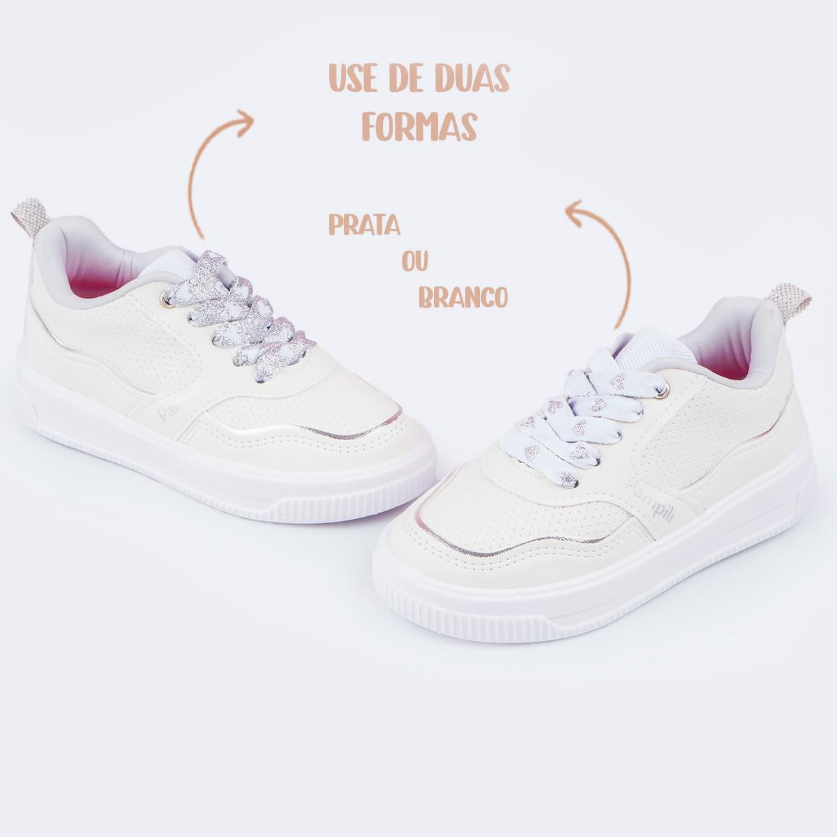 Tênis Infantil Feminino Up Customize Branco Prata