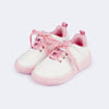 Tênis Infantil Feminino Pampili Up Fecho e Cadarço Branco e Rosa