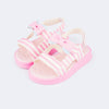 Sandália Papete Infantil Pampili Petit Listras Branca Off White Rosa