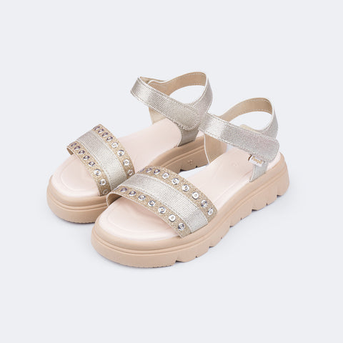 Sandália Infantil Feminina Day Chunky com Ilhós Dourada