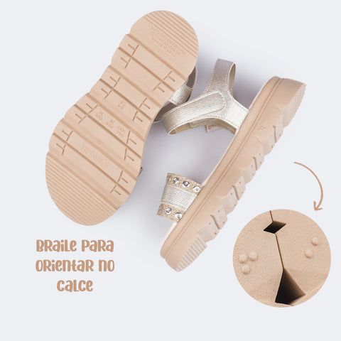 Sandália Infantil Feminina Day Chunky com Ilhós Dourada