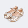 Sapatilha Infantil Feminina Bailarina Vinil Laço Dourada