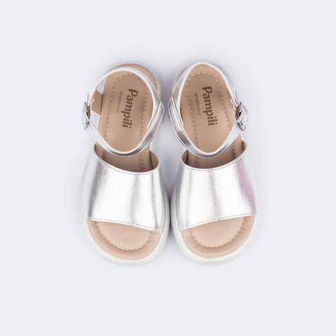 Sandália Infantil Pampili Cora Flatform Metalizada Lisa Prata