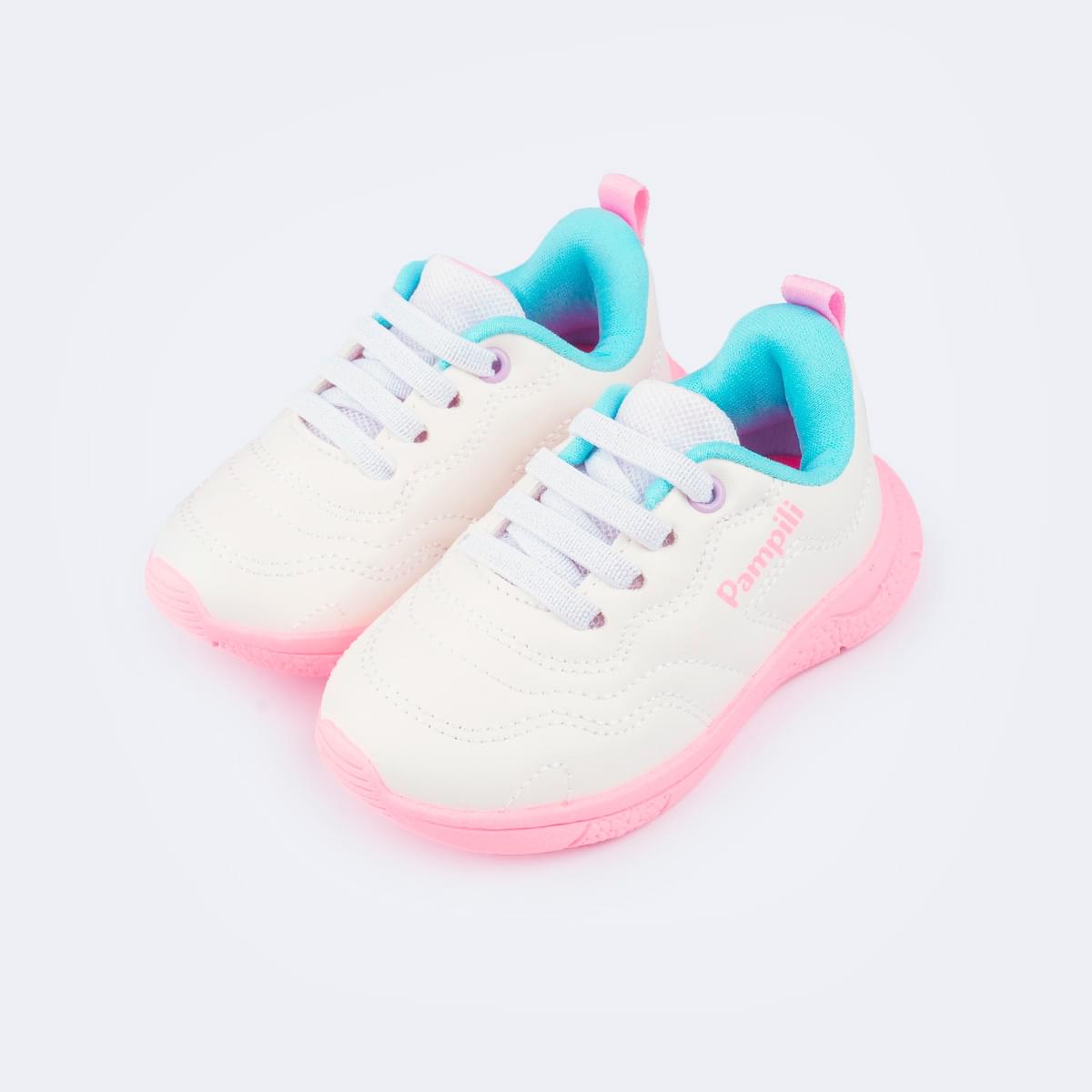 Tênis Infantil Feminino Mini Soft Costura Branco Colorido
