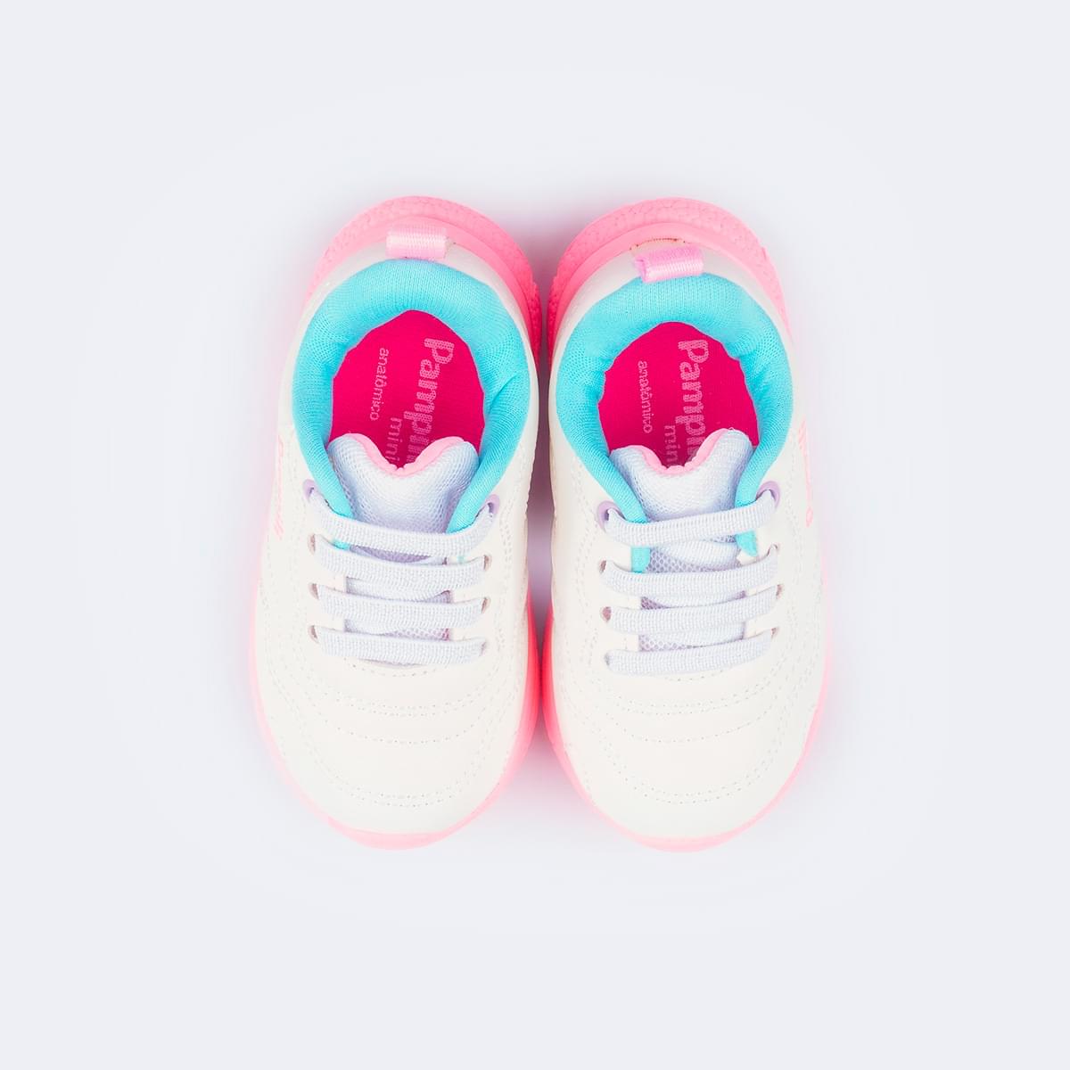 Tênis Infantil Feminino Mini Soft Costura Branco Colorido