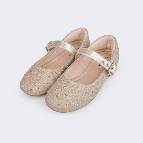 Sapatilha Infantil Pampili Ballet Glitter e Fivela Dourada