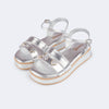 Sandália Infantil Feminina Alana Flatform Coração Metalizado Prata
