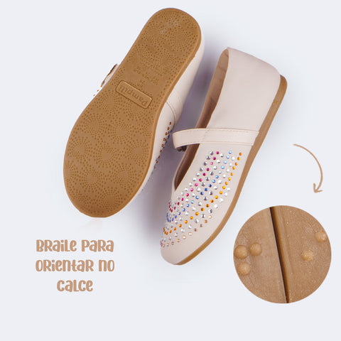 Sapatilha Infantil Pampili Vanila Strass Coloridos Nude