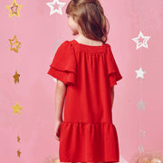 Vestido Infantil Kukiê Mangas com Strass Vermelho - costas do vestido na menina