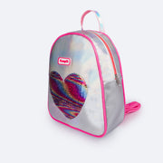 Bolsa Mochila Infantil Pampili Paetê Mágico Prata e Pink - bolsa de paetê com colorido