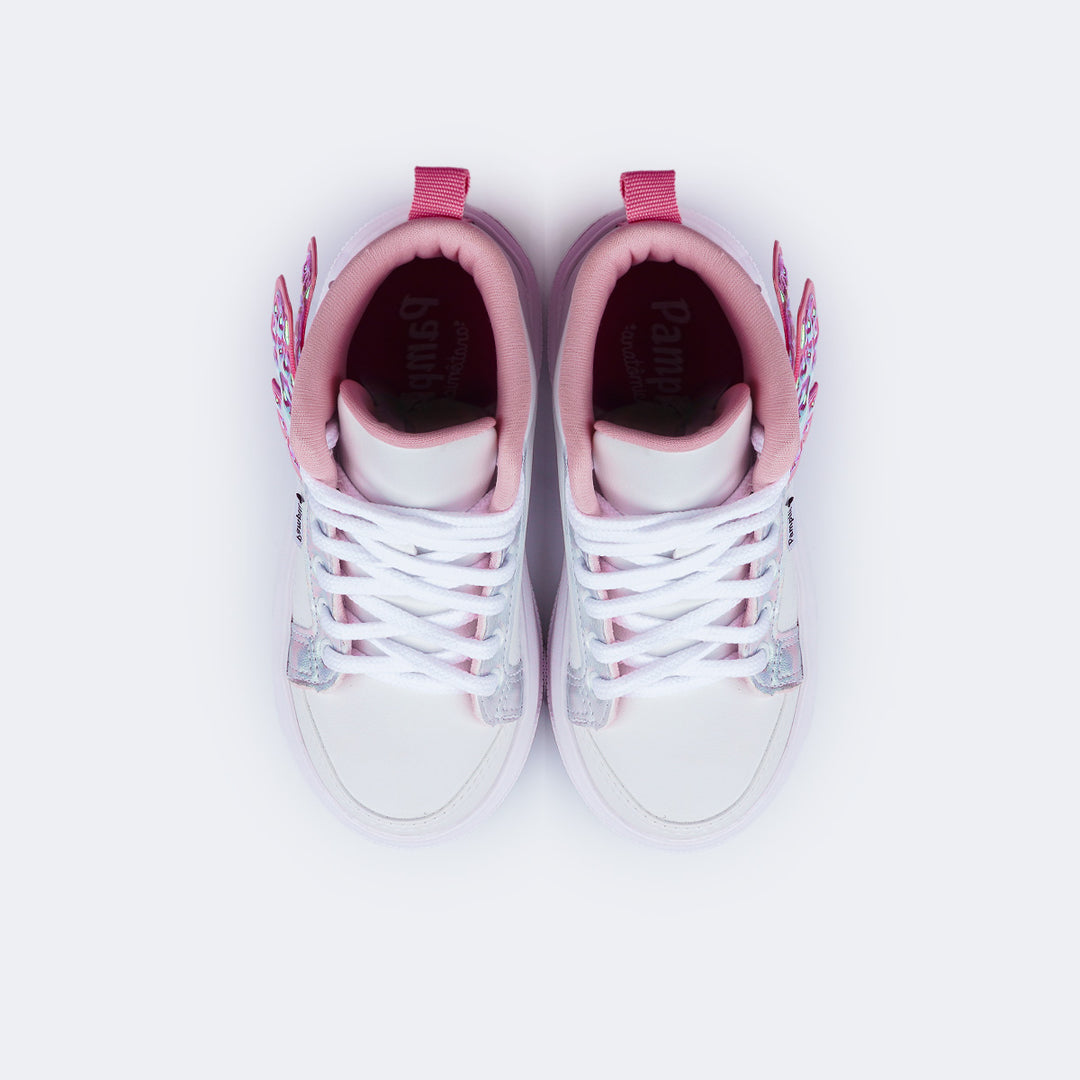 Tênis de Led Infantil Feminino Pampili XP24 Asa Cano Alto Branco